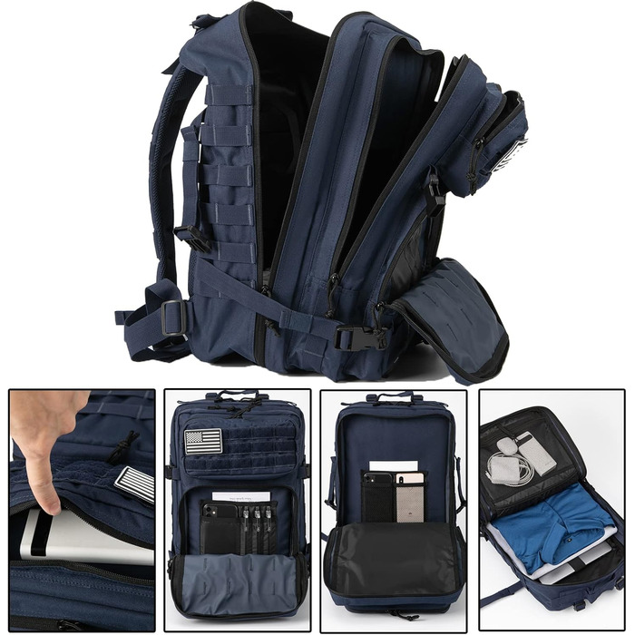 Тактичний рюкзак QT&QY 45 л, армійський, військовий Molle, для чоловіків, туристичний, для походів, 3-денний, синій