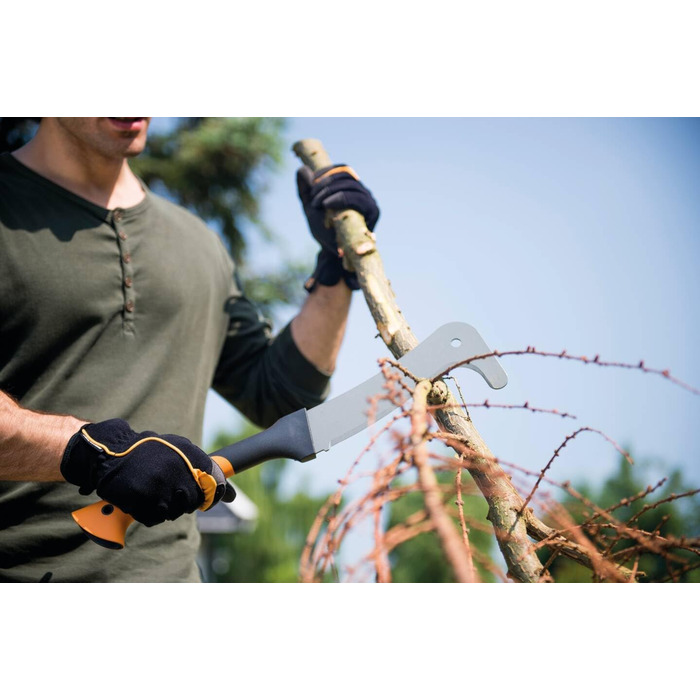 Мачете Fiskars WoodXpert XA3 50,5 см, антипригарне покриття, загартована сталева лезо, скловолоконна ручка, з чохлом, чорний/помаранчевий