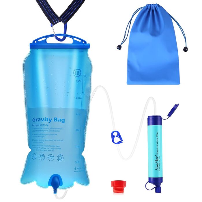 Портативний водяний фільтр SimPure Gravity 3L для кемпінгу та подорожей, з ременем і сумкою, фільтрація 0,1 мікрон, видаляє 99,9999% E.coli