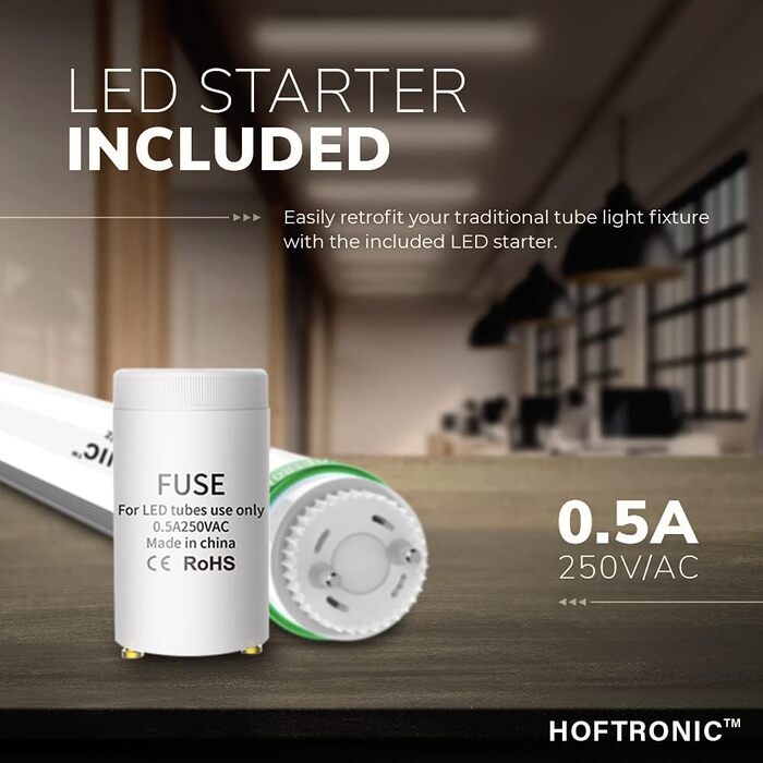 HOFTRONIC LED світильник для вологих приміщень 150 см, 60 Вт, 10500 лм, холодне біле світло 6000K, без мерехтіння, з'єднуваний, IP65, T8, подвійний, для гаража, підвалу, офісу