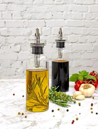 AdHoc AromaPour дозатор для олії та оцту, боросилікатне скло, 300 мл, з нержавіючим носиком, герметичний, стильна пляшка для оливкової, гарбузової олії та оцту
