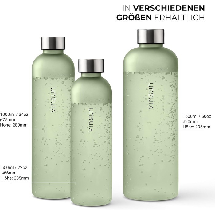 VINSUN пляшка для води 650/1000/1500 мл, тританова, герметична, без BPA, для газованої води, спорт, школа, офіс, велосипед