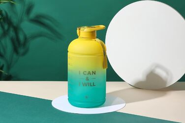 Пляшка для води H2O Capsule INSPO з часовою міткою і трубочкою, мотиваційна, герметична, харчовий пластик, з ручкою та ремінцем, колір Свіжа Авокадо, об’єм 1 галон