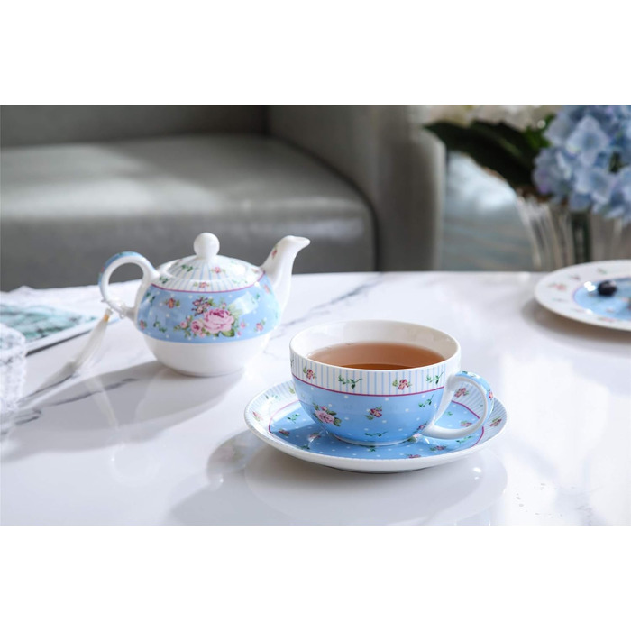 Порцеляновий чайник і чашка London Boutique Vintage Victoria, у подарунковій коробці, кераміка, 15x15 см, синій