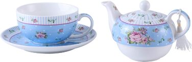 Порцеляновий чайник і чашка London Boutique Vintage Victoria, у подарунковій коробці, кераміка, 15x15 см, синій