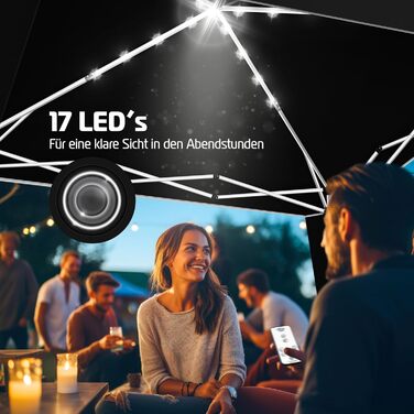 Павільйон KESSER 3x3 м складаний з LED-підсвіткою, водонепроникний, зимостійкий, для саду та вечірок, з пультом ДУ, сумкою, чорний, UV-захист 50+
