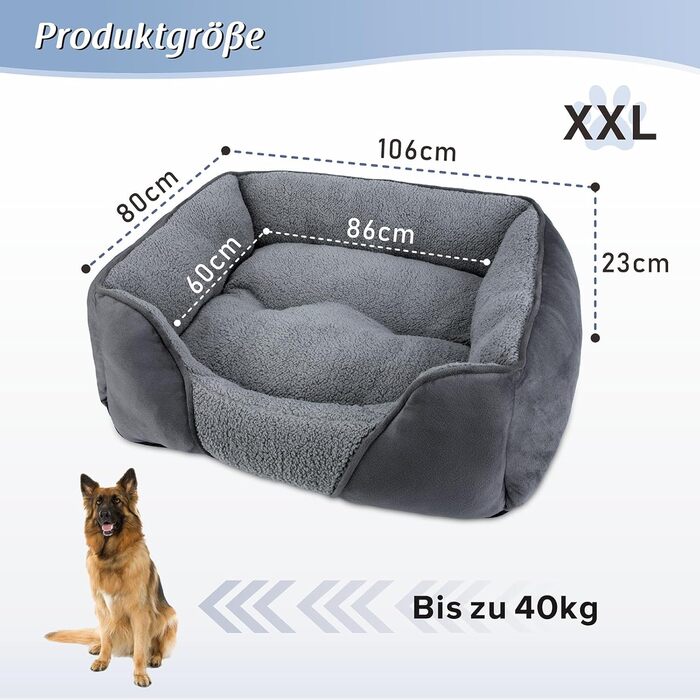Ліжко для собак FURTIME XXL, м'яке, антистрес, для середніх і великих порід, знімний чохол, не ковзає, 106x80x23 см