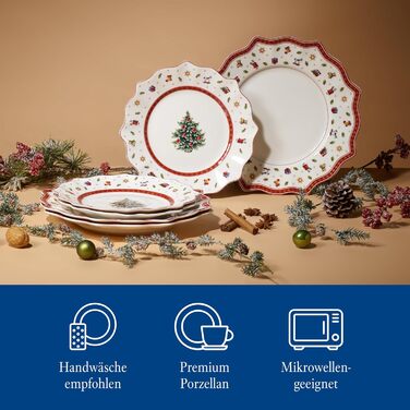 Villeroy & Boch Toy's Delight – набір тарілок 8 шт., порцеляна, святковий набір для різдвяного столу, обідні та сніданкові тарілки з новорічним малюнком, сервіз на 8 персон