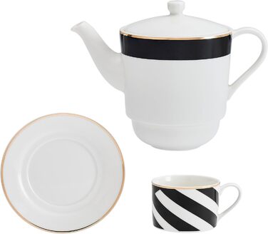 Порцеляновий чайний сервіз Mikasa Luxe Deco для однієї особи, з чайником, чашкою та блюдцем, компактний, підходить для посудомийної машини