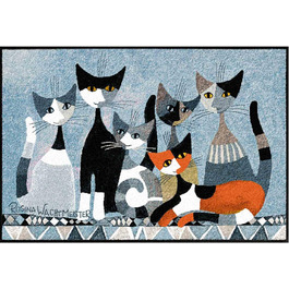 Килимок Salonloewe Rosina Wachtmeister Siamo in sei 50x75 см – яскравий придверний килим для входу з котами, брудозахисний, праний, кольоровий