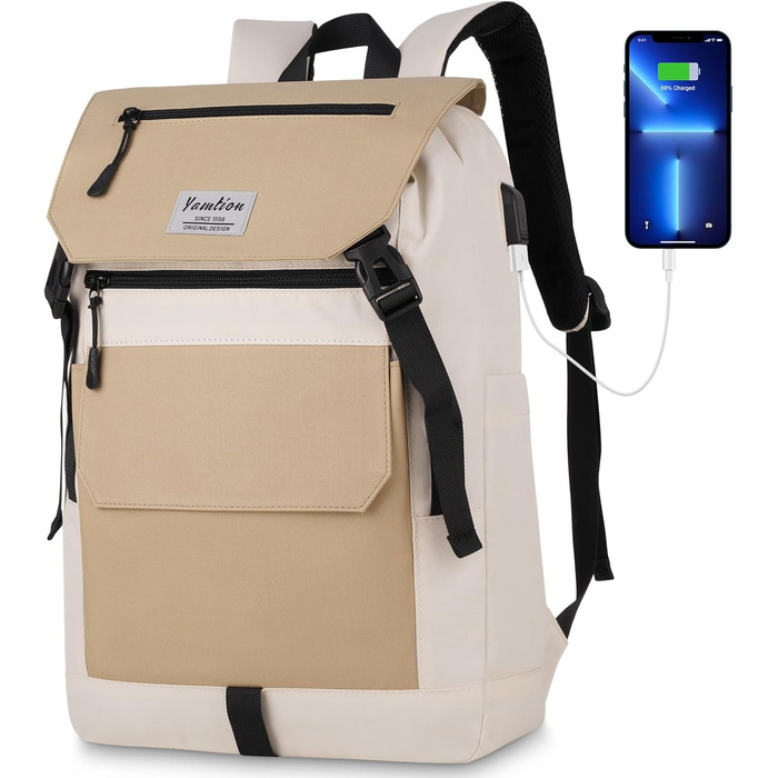 Міський рюкзак YAMTION Rolltop 17 дюймів для ноутбука, універсальний для жінок і чоловіків, підходить для школи, університету, спорту, прогулянок, велосипеду, підлітків, колір кремовий