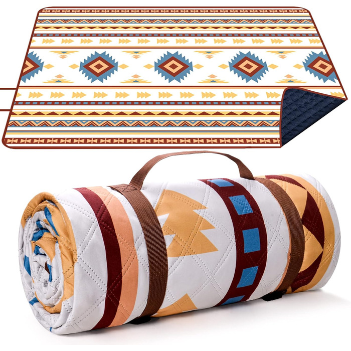 Пікнікова ковдра LARUTAN Boho 200x200 см, пляжна, водонепроникна, легка, складна, прана, для пляжу, кемпінгу, відпочинку, пікніка, барбекю, подорожей, зелена (беж, 200x300 см)
