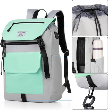 Міський рюкзак YAMTION Rolltop 17 дюймів для жінок і чоловіків – водостійкий шкільний рюкзак для підлітків, університету, спорту, подорожей, велосипеду, молодіжний, чорний