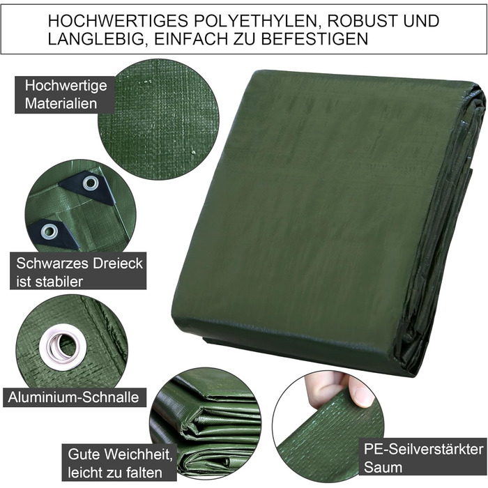 Тент STARPYNG 140 г/м² зелений 5x8 м, водонепроникний, UV-захист, для авто, човнів, двору, кемпінгу, деревини