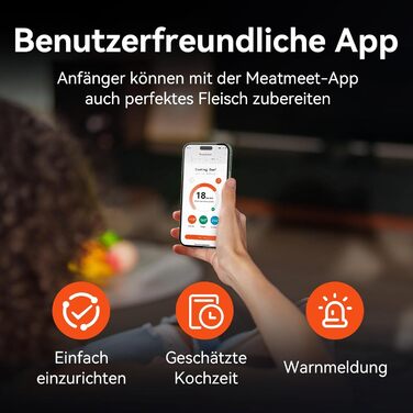 Meatmeet Pro бездротовий термометр для м'яса з Wi-Fi та Bluetooth, водонепроникний IP67, з таймером і додатком, для барбекю, духовки, гриля, кухні, вертіла