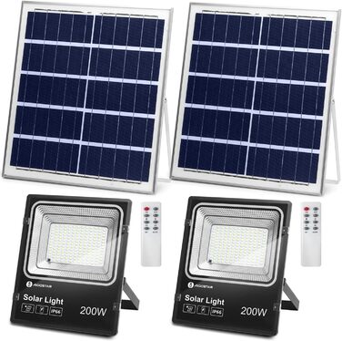 Світлодіодний прожектор Aigostar 50W з сонячною панеллю, 6500K, IP66, для вулиці, саду, гаража, 2 шт (еквівалент 200 Вт)