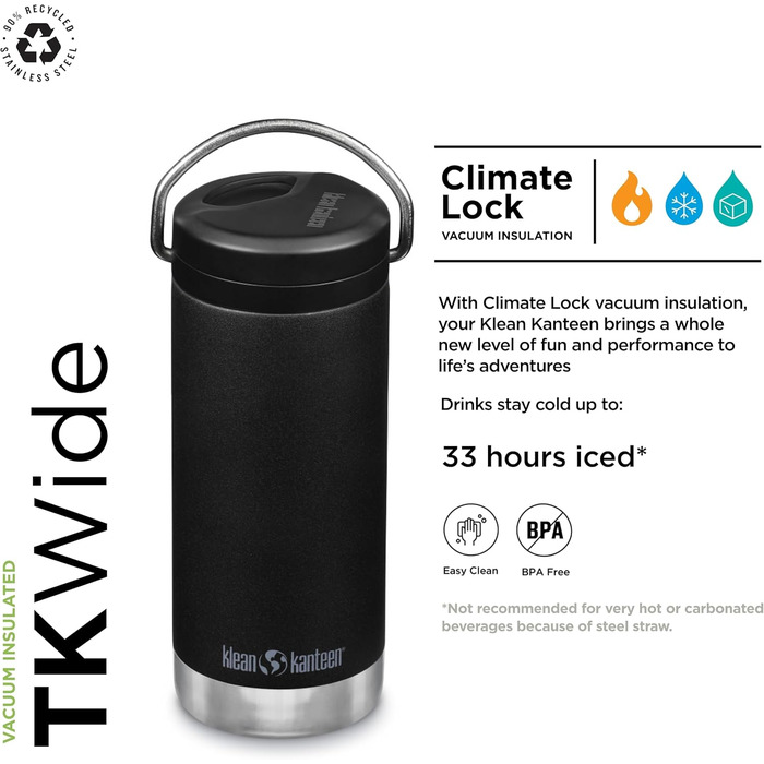 Термокружка Klean Kanteen TKWide 340 мл з кришкою, чорна