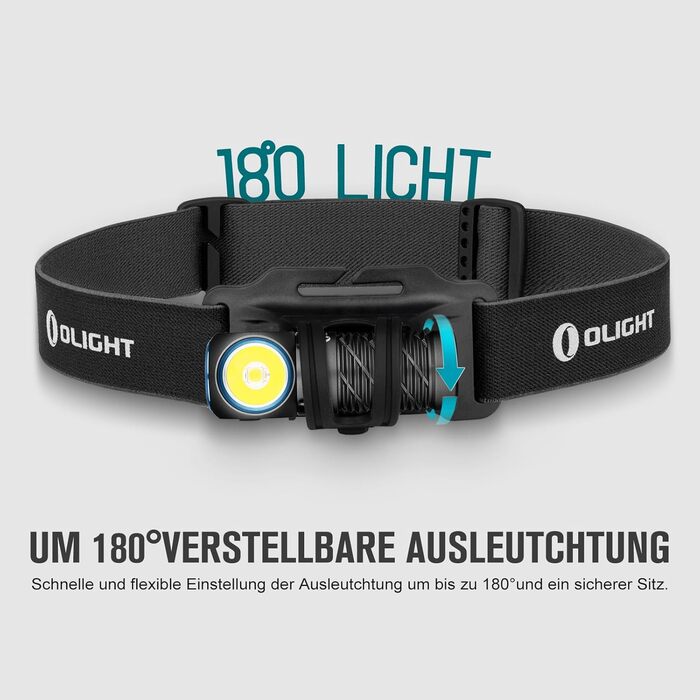 Ліхтар налобний OLIGHT Perun 2 Mini LED 1100 лм, USB, водонепроникний, з червоним світлом, 5 режимів, для кемпінгу та екстрених ситуацій, чорний