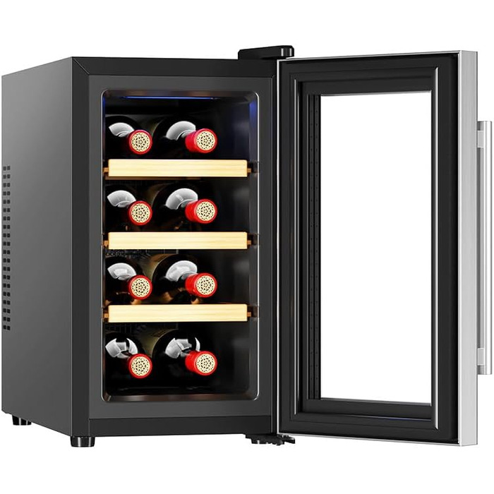 Термелектрична винна шафа Cecotec Bolero GrandSommelier 830 CoolWood на 8 пляшок, низький рівень шуму, регулювання температури 8-18°C, сенсорне управління, енергоощадна