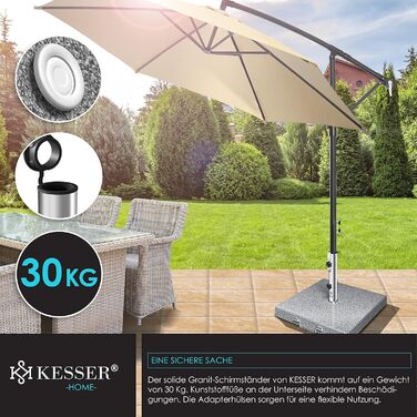 Гранітна основа для парасолі KESSER 30 кг з ручкою, квадрат, з нержавіючою трубою, для парасольок 16-48 мм, сіра, для саду та балкону
