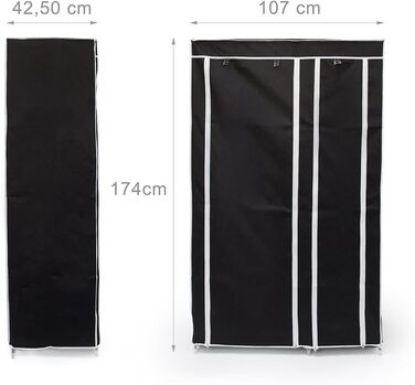 Тканинна шафа Relaxdays з рейкою для одягу та 5 полицями, 174x107x42,5 см, міцна складна шафа з чохлом, чорна