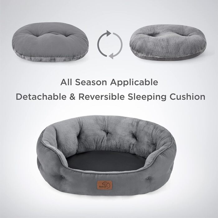 Ліжко для котів BEDSURE, сіре, 63x53x20 см, з двосторонньою подушкою, м'яке та пране, лежанка для котів і малих собак