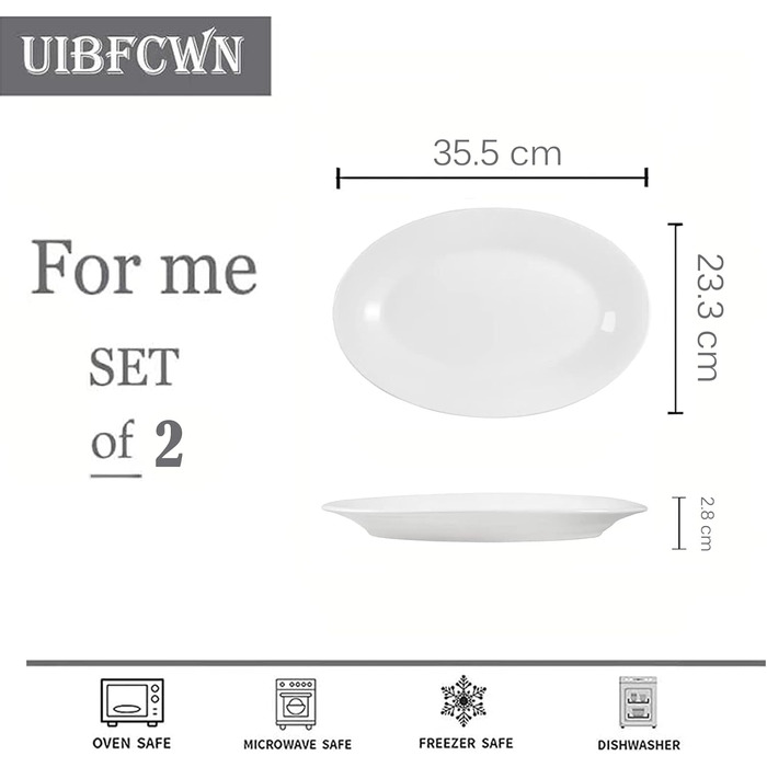 Сервірувальні тарілки UIBFCWN, набір 2 шт., порцелянові, овальні, 35,5×23,3 см, для буфету, суші, десертів, м'яса, риби, закусок, для дому та ресторану