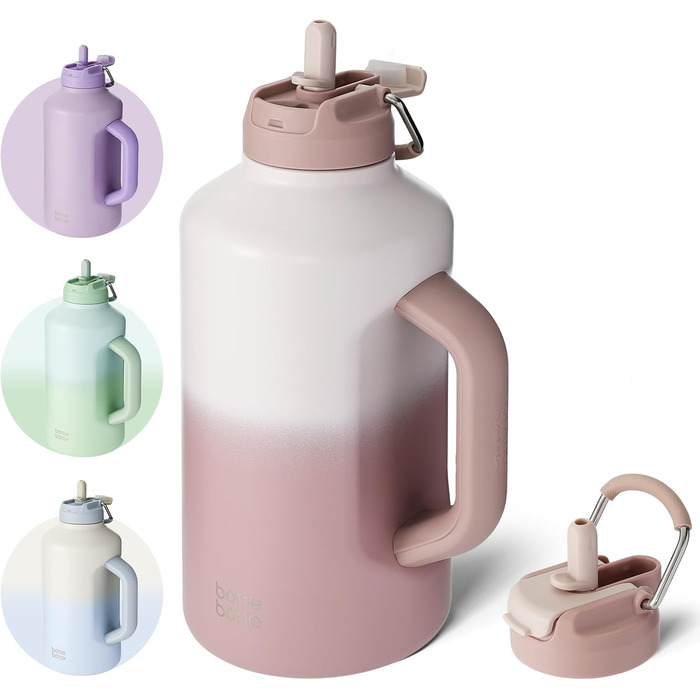 Термос-пляшка BOTTLE BOTTLE з трубочкою, подвійна кришка, спортивна вакуумна пляшка з нержавіючої сталі для чоловіків, з ручкою, 1,8 л, градієнт