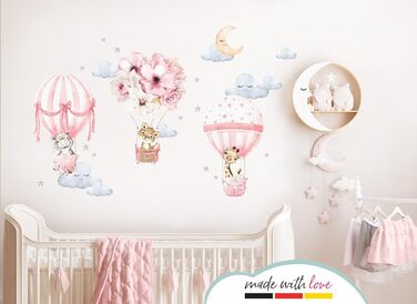 Настінний набір наклейок Little Deco для дитячої кімнати – тварини, повітряна куля, квіти, декор для стін, кімнати для дівчаток, DL658-4, розмір М (79x51 см)