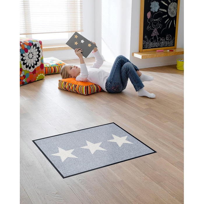 Килимок для підлоги wash+dry Stars сірий 40x60 см, для внутрішнього та зовнішнього використання, праний