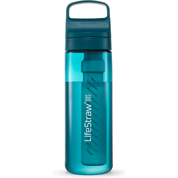 Фільтр-пляшка LifeStraw Go 651 мл, без BPA, для подорожей та щоденного використання, Laguna Teal – очищує воду від бактерій, паразитів, мікропластику, покращує смак