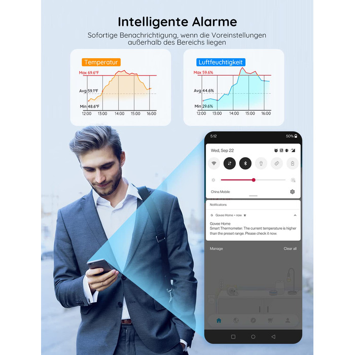 GoveeLife Wi-Fi гігрометр-термометр для приміщень, 3 шт. Смарт датчик температури та вологості з додатком, збереженням даних, для теплиць, винних погребів