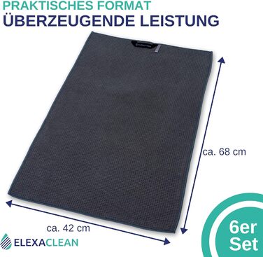 ELEXACLEAN кухонні рушники з мікрофібри 6 шт, 68x42 см, антрацит, вафельна текстура, м’які серветки для посуду та рук