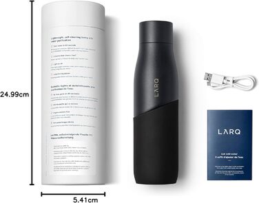 Пляшка LARQ Movement PureVis 950 мл – самочистка УФ, нержавіюча сталь, силіконова оболонка, легка, ударостійка, зберігає холод, для спорту, бігу та активного відпочинку, чорна/онікс