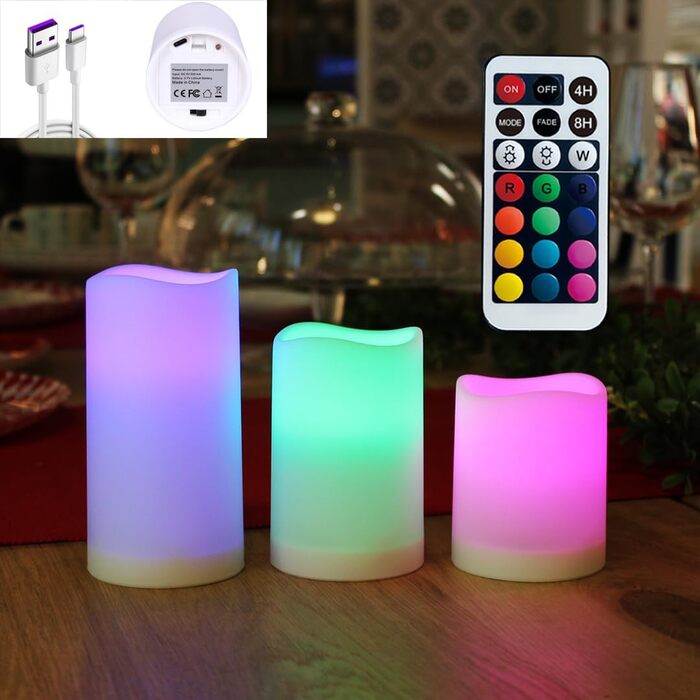 WRalwaysLX LED-колона з пультом, акумуляторна, USB Type-C, змінний колір, 3 шт, 10,2×12,7 см