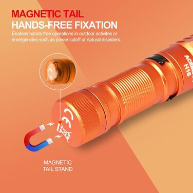Ліхтар налобний ACEBEAM H16, 650 люмен, акумуляторний, LED, EDC, кутовий, компактний, 519A, високий CRI 90+, нейтральний білий 5000K, з ремінцем, помаранчевий