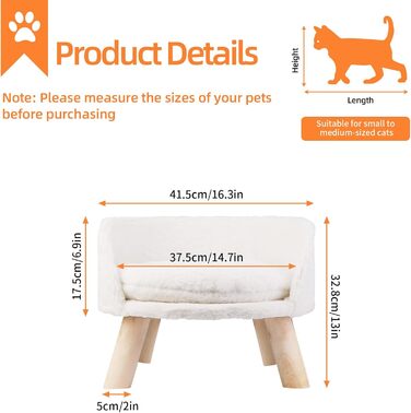 Розкішний диван для котів Katzensofa, велике котяче крісло з подушкою, підняте ліжко для котів і малих собак, 40 см, бежевий