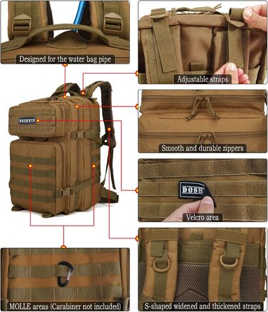 Тактичний військовий рюкзак 40 л для виживання, армійський Molle, колір хакі