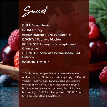 Ароматична свічка у склі з кришкою, набір 2 шт. Sweet Berries, фруктовий аромат, велика, фіолетова, 565г, тривалий час горіння (130 годин)