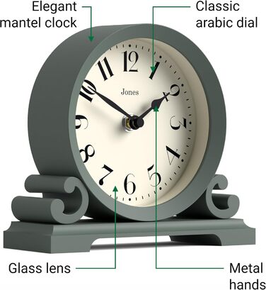 Настільний годинник JONES CLOCKS Saloon, класичний подвійний дизайн, зелений, для столу, полиці або тумби, сучасний стиль