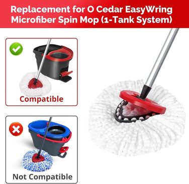Набір із 4 насадок для швабри O-Cedar EasyWring, мікрофібра, заміна головки, телескопічна ручка 76-147 см, основа для швабри, білий (1-резервуарна система)