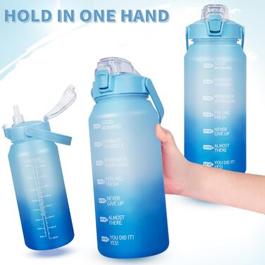 Спортивна пляшка для води 2л Tritan з трубочкою та часовою розміткою, BPA-free, мотиваційна, для фітнесу, спортзалу, туризму