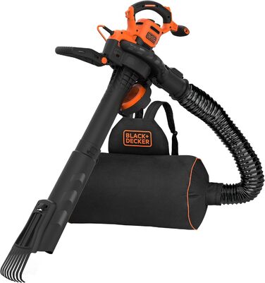 Електричний садовий пилосос-видувка Black+Decker BEBLV301, 3-в-1, 3000 Вт, з подрібнювачем і рюкзаком-мішком 72 л, регульована потужність, висока швидкість повітря