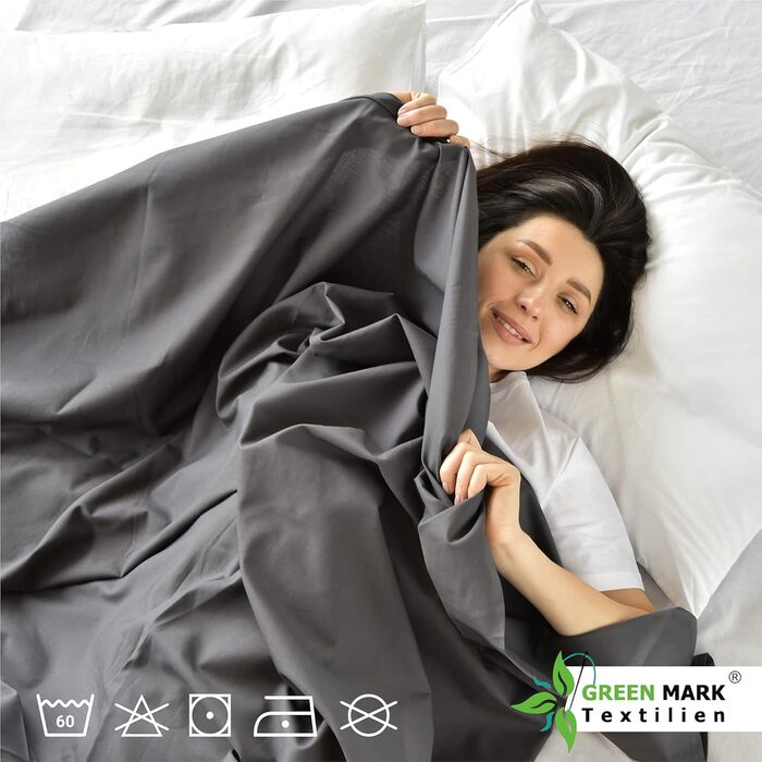 Комплект з 2 класичних простирадл GREEN MARK, 150x250 см, антрацит, 100% бавовна, без резинки