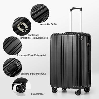 Валіза COOLIFE жорсткий корпус, ручна поклажа, легка з PC+ABS, TSA-замок, 4 колеса, міцна дорожня валіза