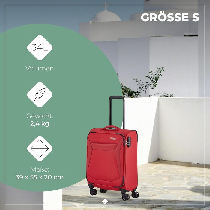 Валіза Travelite Chios L на 4 колесах, м'яка, з розширенням і захистом кутів, 78 см, 90-97 л, червона, дорожній чемодан