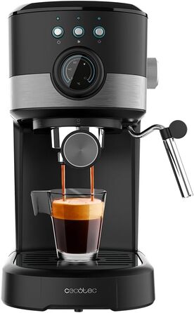 Кавоварка Cecotec Compacta Power Espresso 20 Pecan 1100 Вт, 20 бар, термоблок, парова насадка, подвійний фільтр, 1,25 л, чорна, з манометром
