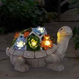 Сонячна садова фігурка черепахи Yeomoo з сукулентами та 7 LED, декор для вулиці, балкона, тераси, кімнати, подарунок для жінок, мами