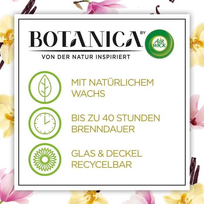 Ароматична свічка Botanica by Air Wick Гімалайська магнолія та ваніль, натуральні інгредієнти, екологічна, у склі, 6 шт