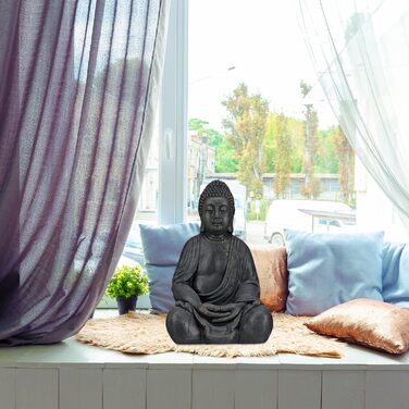 XL статуя Будди Relaxdays 50 см, сіра, для саду, Фен-Шуй, велика декорація